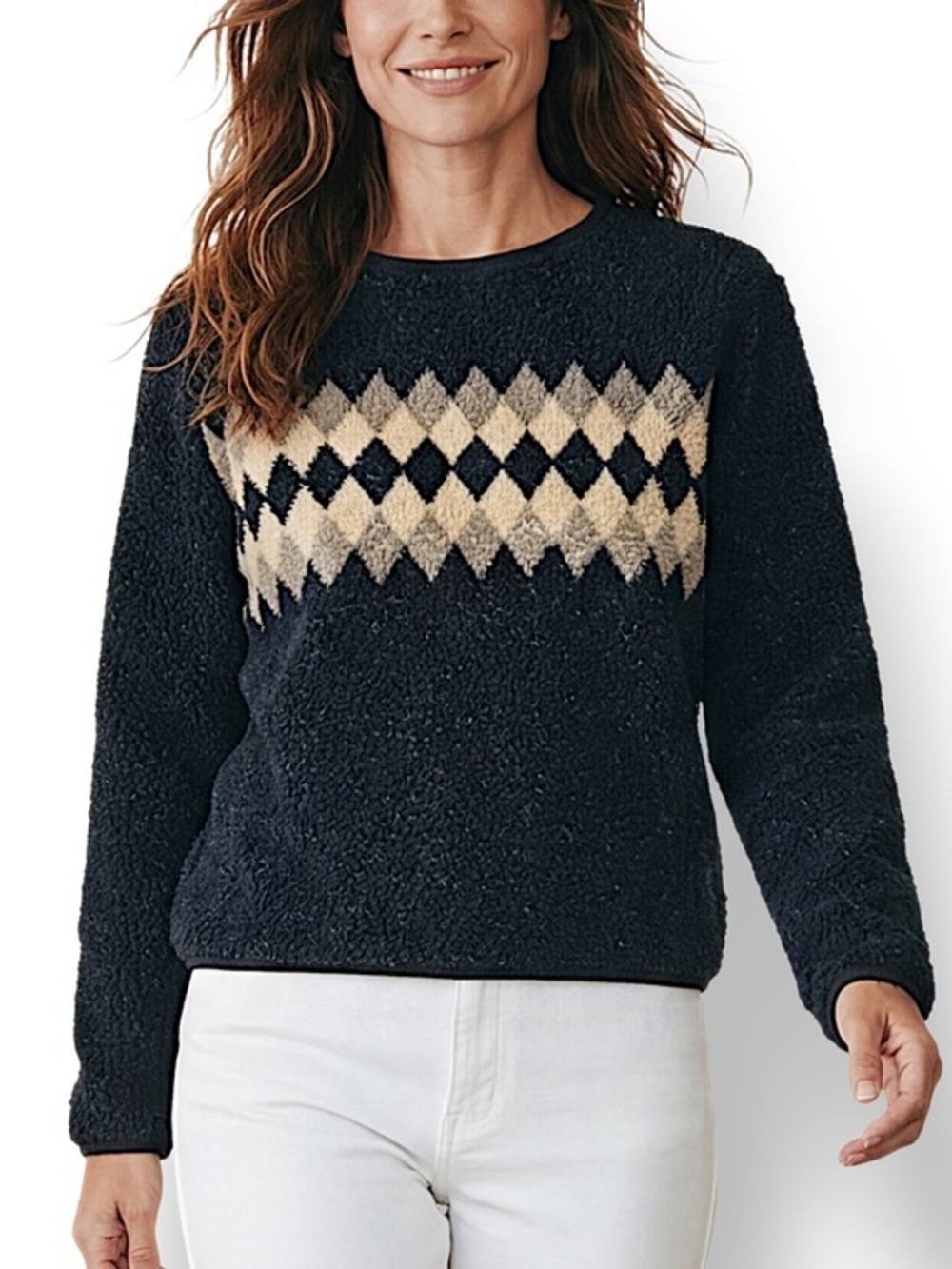 4/$20 Palmetto’s Vintage Argyle Sweater Black Cream Textured Knit USA Size M